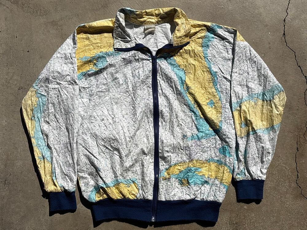 VTG 80s Gulf of Mexico Nautical Chart Tyvek Medium USA Full Zip cycling jacket